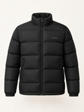 Vondcore Summit Puffer Jacket in black, front view with stand collar, full zipper and quilted body.