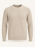 Vondcore Alpine Rib Crew Sweater in oatmeal, main view showing ribbed knit, crew neckline and long sleeves.