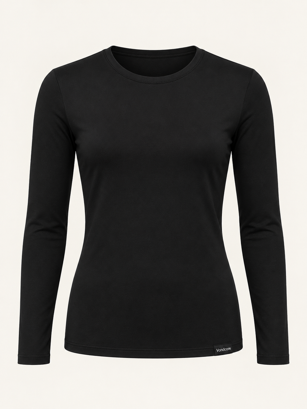 Vondcore Base Long-Sleeve Layer in black, main view showing round neck, long sleeves and close fit.