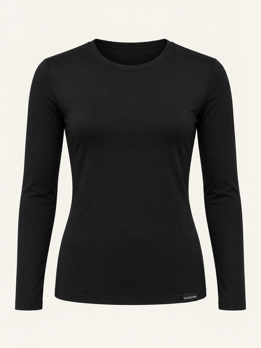 Vondcore Base Long-Sleeve Layer in black, main view showing round neck, long sleeves and close fit.